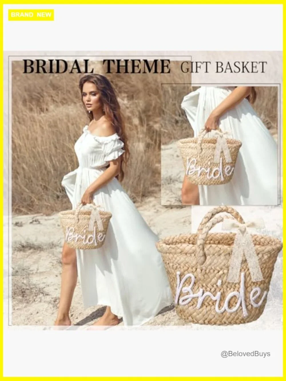 Straw Beach Tote with BRIDE Letters, Bachelorette Wedding Gift Bag - Picture 6 of 7